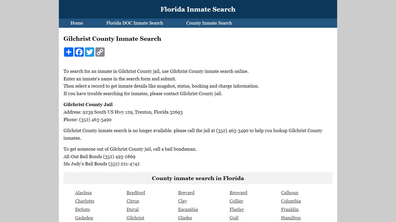 Gilchrist County Inmate Search